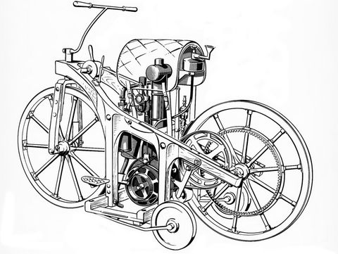 Daimler-Reitwagen-von-1885-2 in Vor 125 Jahren: Daimler Reitwagen fährt